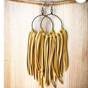 Yellow Fringe Hoop Earrings